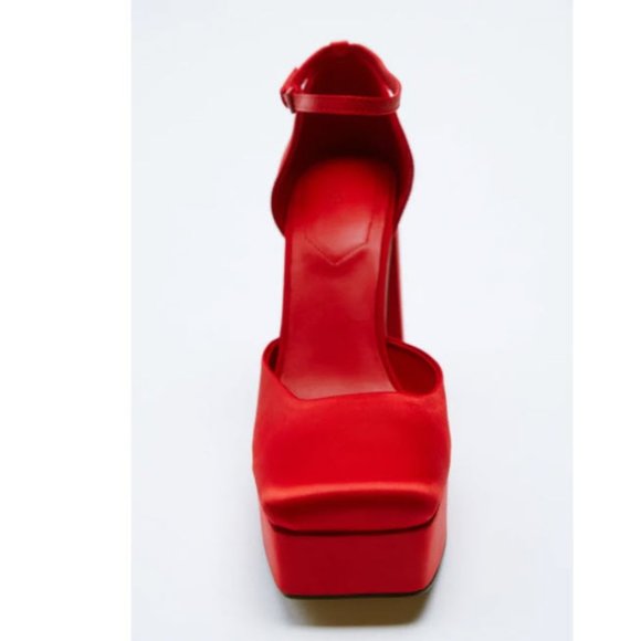 NWT ZARA FABRIC PLATFORM PUMP RED - Picture 3 of 5